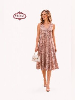 Tahari Blush Printed Midi Dress Sleeveless V-Neck | Feminine Chic Luncheon Sz M